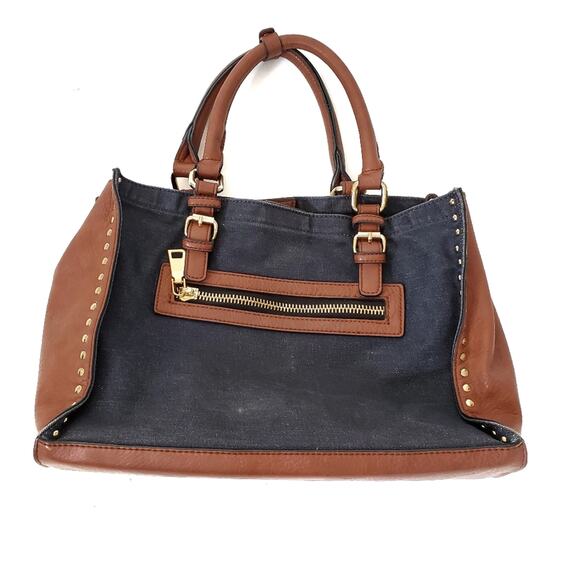 Black Rivet | Canvas Leather Riveted Shoulder Bag - Picture 1 of 13